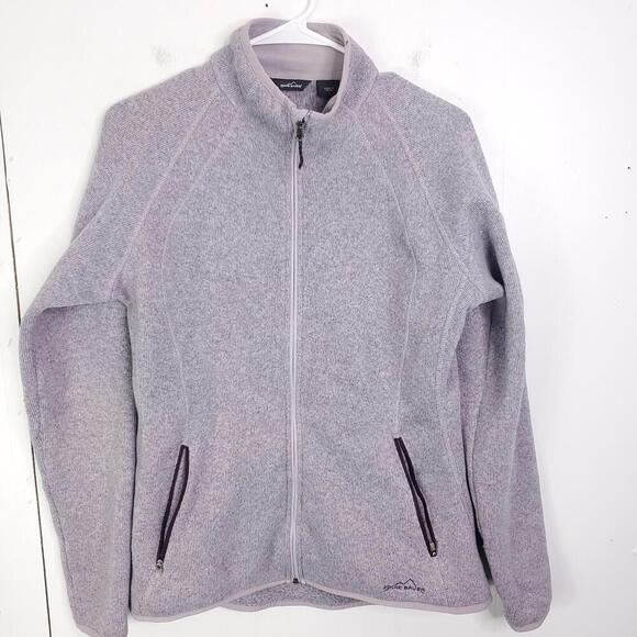 Eddie Bauer Jacket Womens Large Fleece Full Zip Light Purple Zip Pockets - Picture 1 of 10